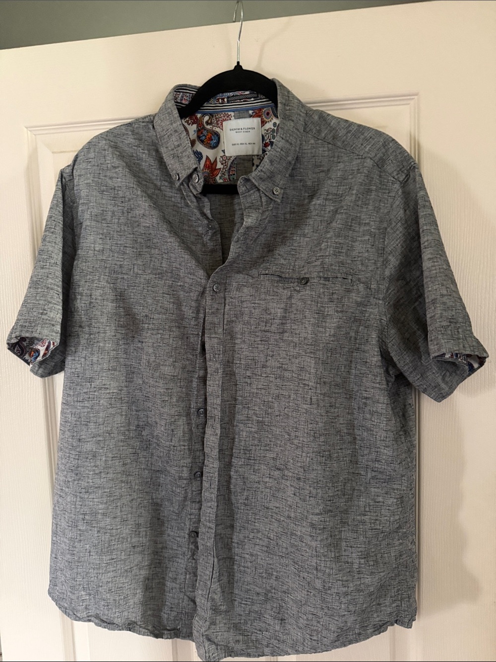 Denim and Flower short sleeve button up fits like L